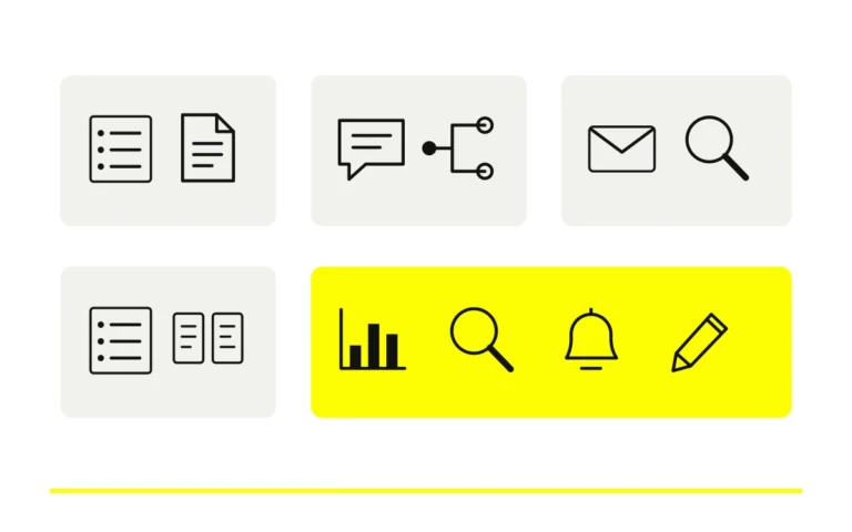 Doce iconos de tareas se distribuyen en cinco áreas: cuatro parejas y un grupo de cuatro.