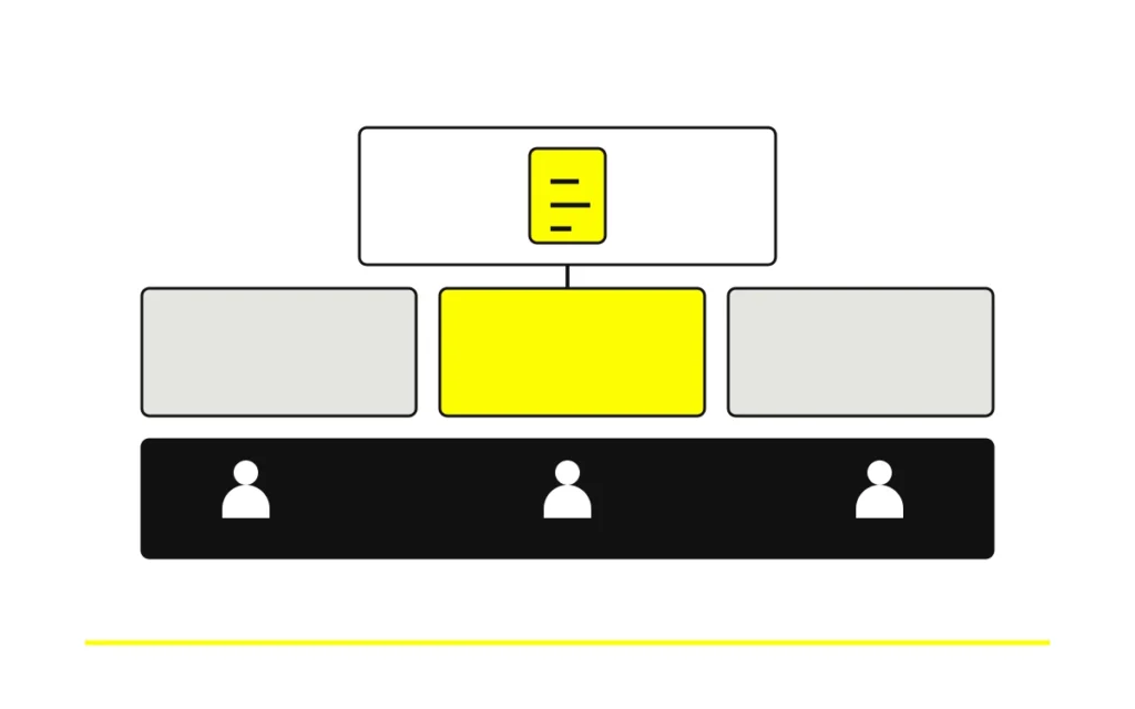 Bloques de recursos y personas forman una estructura de marketing.