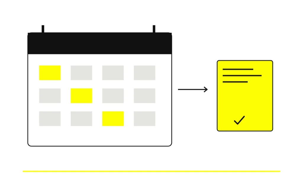 Calendario conectado a un documento de entrega revisable.