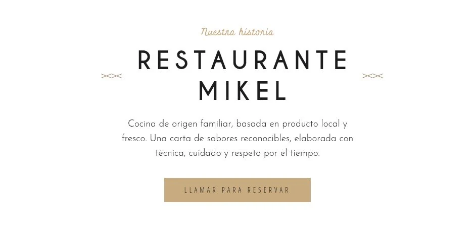 Portada de Restaurante Mikel con su propuesta de cocina familiar y el botón Llamar para reservar.