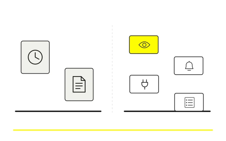 Dos bandejas reúnen distintos componentes del trabajo: tiempo y documentos frente a revisión, incidencias, tecnología y mantenimiento.